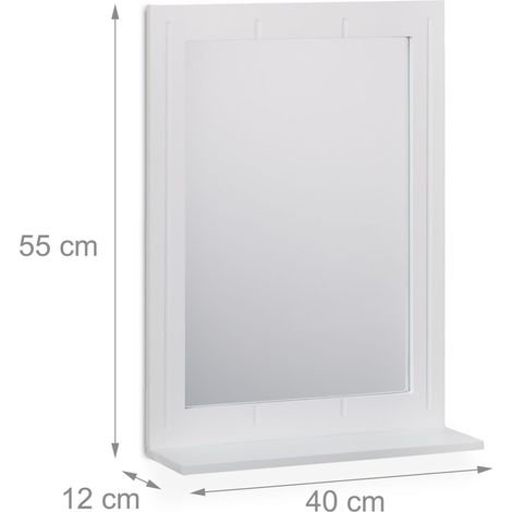 Specchio da parete rettangolare con superficie di appoggio 60 x 80 cm in legno bianco 130013332