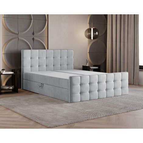 Lit Capitonné Coriano - Gris - 180x200 Cm - Lit Avec Rangement - Lit Moderne - Matelas À Ressorts Bonnell (1/5)