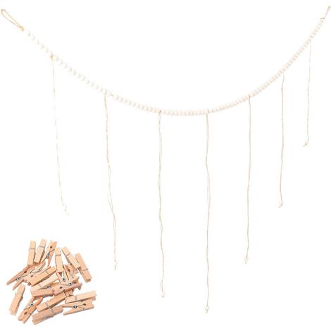 Guirlande de perles en bois, porte-photos mural à suspendre (2 pièces) (1/5)