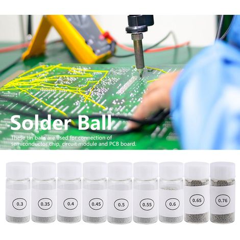 Lot de 1000 billes de soudure BGA 0.6mm pour reballing PCB, gabarit universel de soudure, kit de réparation électronique, précision thermique, compatible divers chipsets. (1/5)