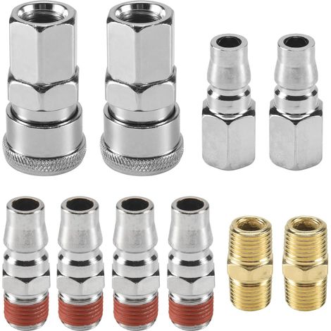 10 conectores de acoplamiento rápido para manguera de compresor de aire de 1/4 de pulgada, piezas neumáticas para herramientas y equipos neumáticos.