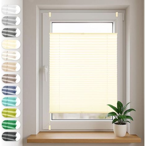 Store plissé sans perçage 50cm x 100cm, crème, stores pour les portes et les fenêtres, opaque, protection de la vie privée, protection solaire, store plissé prêt à l'emploi, enrouleur