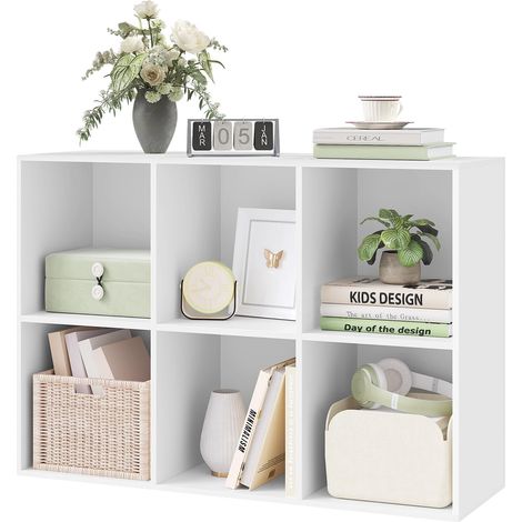 WOLTU Libreria Blanca con 6 Cubos Abiertos Estanteria para Libros y Exposición Mueble Estanteria para Oficina Estudio Juvenil y salón 59.6X29X89cm
