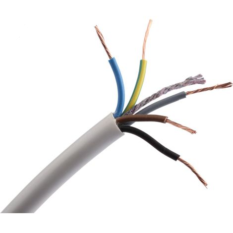 Rs Pro – Câble d'alimentation 5 conducteurs 0,75 mm² – Gaine PVC blanc – Longueur 100 m – Courant 6 A – Tension 300/500 V