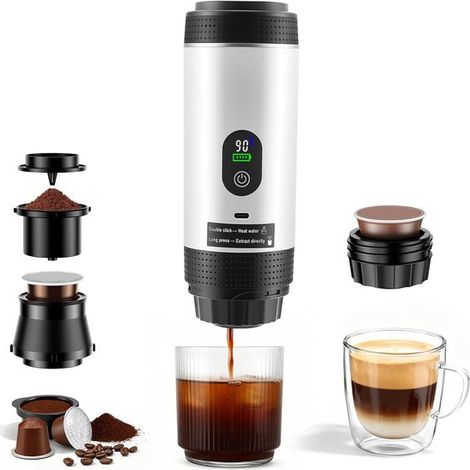 Nuova macchina da caffè 2026 - Mini macchina da caffè 3 in 1 - Macchina da caffè portatile - Compatibile con capsule e caffè macinato 80 ml - Estrazione a caldo e a freddo - Facile da usare - Ideale (1/5)
