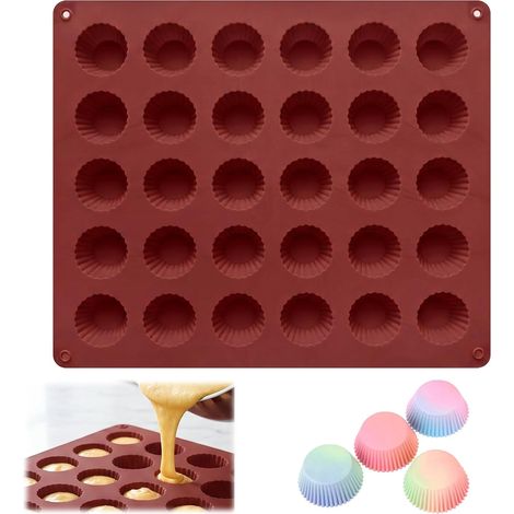 30-Cavity Silicone Chocolate Molds, Mini Muffin Silicone Mold, Non-Stick Coating for Easy Release, High Temperature Resistant, for Making Chocolate Truffles and Cupcakes (1/5)