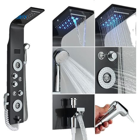 Duscharmatur, Regenfall-Funktion, langlebiger Edelstahl, Schwarz 8006 (1/2)