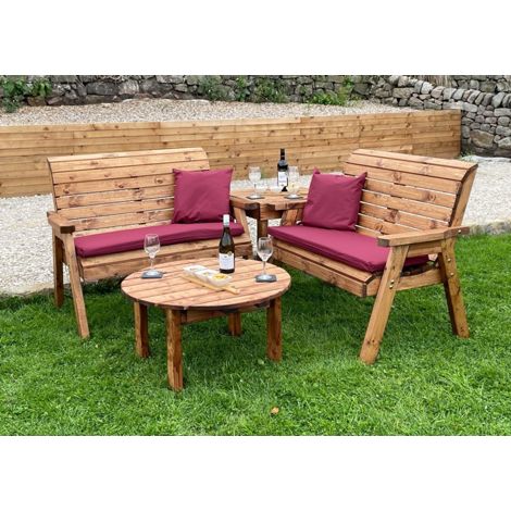 Four Seater Balmoral Corner Set C/W Round Coffee - L190 x W178 x H98 cm - Burgundy Cushion Included - Fully Assembled