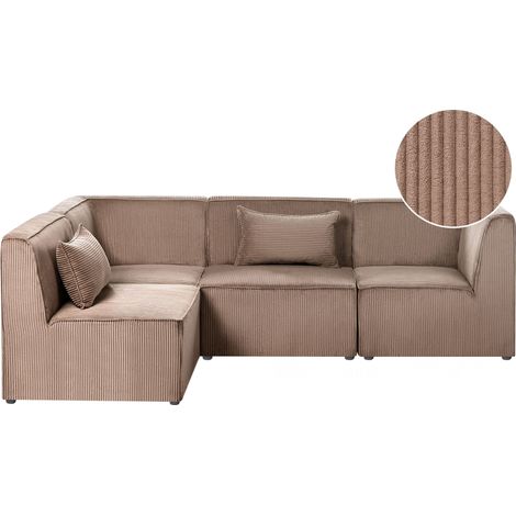 Divano modulare lato sinistro 4 posti in Velluto a coste beige sabbia Lemvig