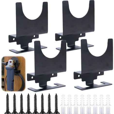 Support Meuleuse d'Angle, 4 Pièces, Noir, Acier, Montage Mural, Organisateur pour Meuleuses d'Angle 10,2 à 12,7 cm, Fraises, Ponceuses (1/5)