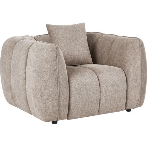 Fauteuil Rembourré en Tissu Hydrofuge avec Pieds en Bois Meuble de Salon Taupe Ness