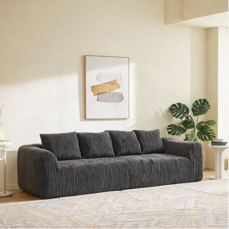 Canapé d'angle en velours côtelé gris classique 185 x 101 x 73 cm (1/5)