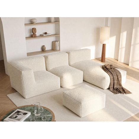 Divano angolare modulare con pouf in Tessuto bouclette Beige - NOUMARA (1/5)
