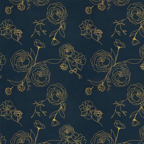 Selbstklebende Tapete mit Blumenmuster, blau und gold, 44 x 300 cm