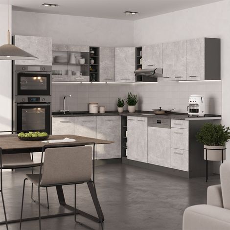 Cuisine en angle R-Line, Béton/Anthracite, 247 x 237 cm sans PT, Vicco