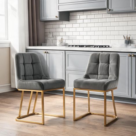 Lot de 2 chaises design velours gris anthracite structure (1/5)