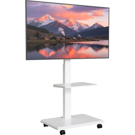 Support TV sur roulettes en acier pour téléviseur de 37 à 75" jusqu'à 50 kg - Pivotant - Réglable en hauteur avec étagère - Avec gestion des câbles cachés - VESA 600 x 400 mm