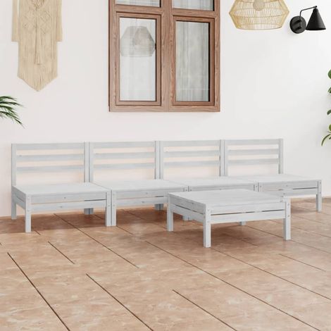 5 pcs Salon de jardin, Ensemble table et chaises de jardin, Meuble de jardin Blanc Bois de pin massif MKW519722 (1/5)