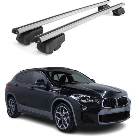 OMAC Barres de toit en aluminium pour BMW X2 F39 2018-2023 – City Crash – ISO/PAS 11154:2006 – Antivol inclus – Charge max 75 kg – 2 barres Argent (1/4)