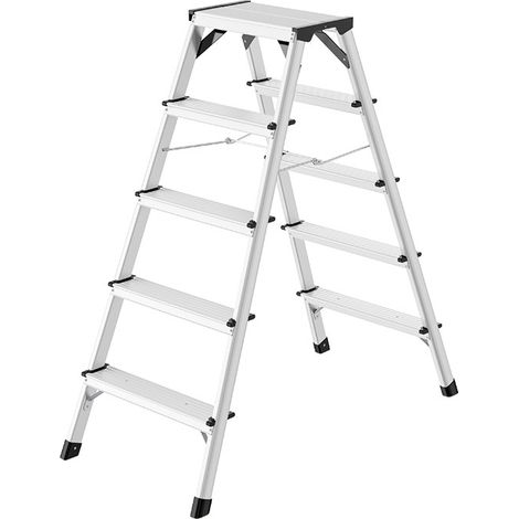 Escabeau professionnel double accès pliant en aluminium 2x5 marches Hailo D60 (1/5)
