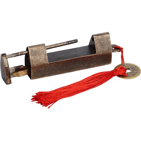Cadenas chinois ancien, entraxe de 4,3 cm (1,7 pouce), en laiton durable et inaltérable, style vintage, très répandu pour la fermeture de boîtes et d'armoires. (1/5)