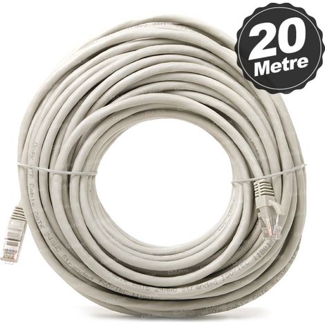 Câble réseau Cat5e gris de 20 m - Câble Internet, réseau Ethernet LAN, connexion filaire