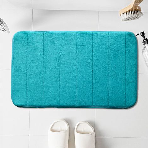 Tapis de sol uni en velours corail à pois pour la cuisine et la salle de bain, tapis absorbant pour les pieds, bleu ciel, 40 x 60 cm. (1/4)