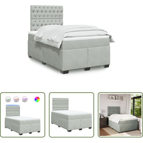 vidaXL LED-Leuchten - Boxspringbett mit Matratze Hellgrau 120x200 cm Samt (1/5)