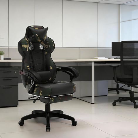 Gamingstuhl 70x56x121-128 cm schwarz/grün aus Kunstleder und Metall mit Fußstütze (1/3)