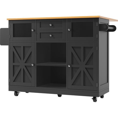 Isla de cocina móvil con tablero abatible 140 x 40 x 93,5 cm negro MDF y metal (1/5)