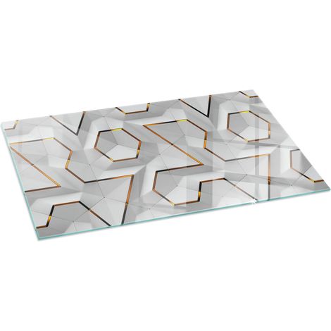 Plaque de protection de sol en verre pour cheminée ou poêle moderne anti-chaleur et étincelles Motif géométrique 3D 120x60 cm (1/5)