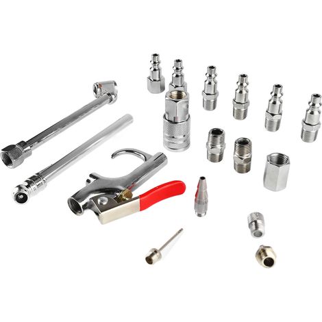 Kit 17 pièces pistolet à air comprimé 1/4NPT raccord rapide embout double pied jauge de pneu gonfleur compresseur accessoire (1/5)