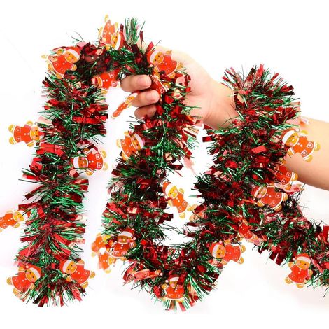 Weihnachtsgirlande mit Lebkuchenmännchen, Rot & Grün, 2M, Tannen-Lametta