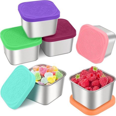 Lot de 6 boîtes goûter inox enfants 180 ml – Étanches, réutilisables – Pour école, pique-nique (1/4)