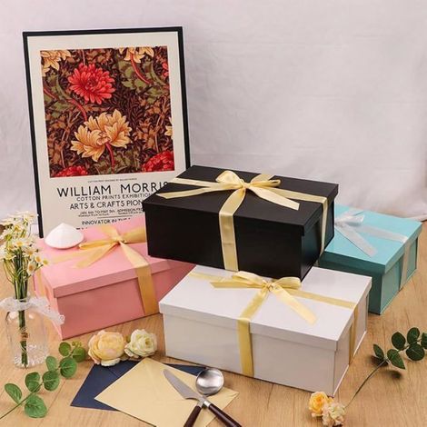 Boîte cadeau noire 31x21x11 cm, boîte cadeau vide pour anniversaire ou mariage, 1 pièce avec ruban et papier d'emballage inclus (1/5)