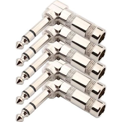 5 pièces 6.35mm 1/4 "TRS souder connecteur Jack,stéréo Audio Souder Connecteur connecteur angle droit de 6.35mm,prise de micro 6,35 TRS pour câbles haut-parleur/guitare/microphone (1/5)