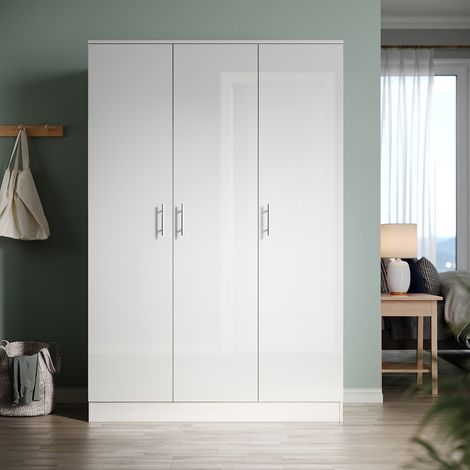 ELEGANT Modern Soft Close High Gloss & Matt White 3 Doors Wardrobes Bedroom Closet Sotrage Furniture