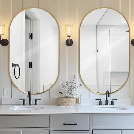 Oval Wall Mirrors 60 x 90 cm Aluminium Frame Bathroom Mirror, Wall Hanging for Bedroom, Living Room, Hallway, Wall Mirror (1/4)