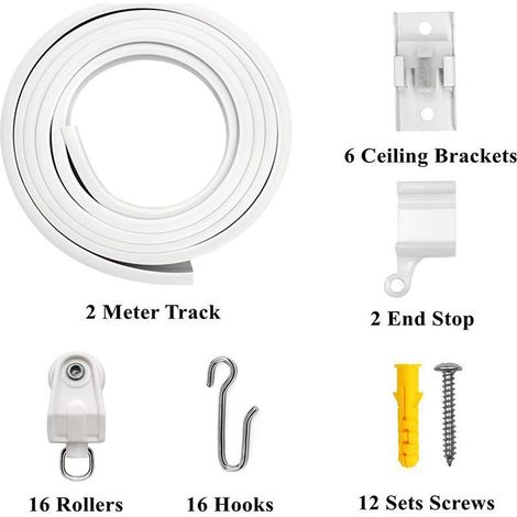 Rail courbe en acier plastique en forme de U de 2 mètres, rail en L, rail de guidage flexible, rail de glissement silencieux, kit d'accessoires inclus