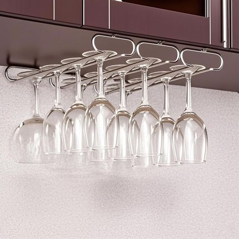 2 Pièces Porte-verres En Fer, Support Mural Pour Verre À Vin, Accessoire De Rangement Sous Armoire, Pour Cuisine Et Bar (1/5)