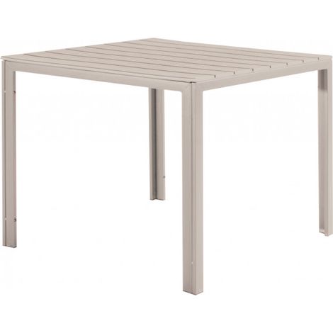 TAVOLO TENERIFE QUADRATO IN METALLO BEIGE 78X78X74 DOGHE EFFETTO LEGNO (1/3)