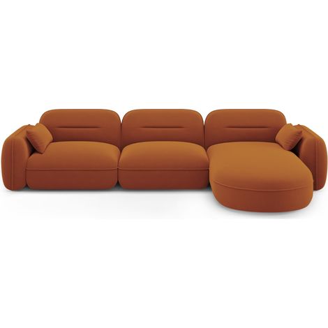 Canapé d'angle droit modulable 4 places en velours terracotta (1/5)