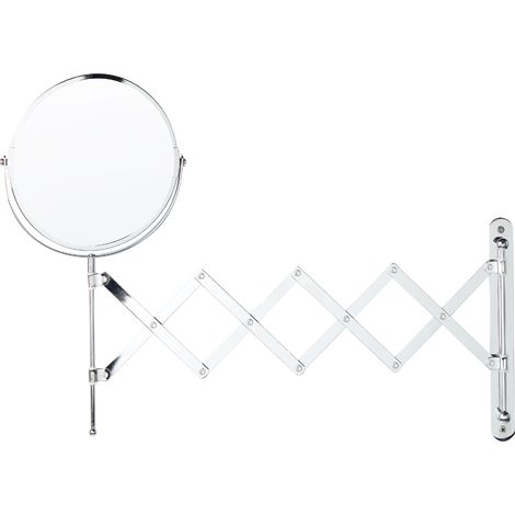 Espejo de maquillaje de metal vidrio plateado 19 cm brazo extensible (1/5)