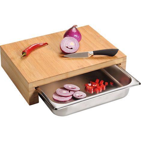 Planche à découper en bambou, haute, avec récipient coulissant, Kesper