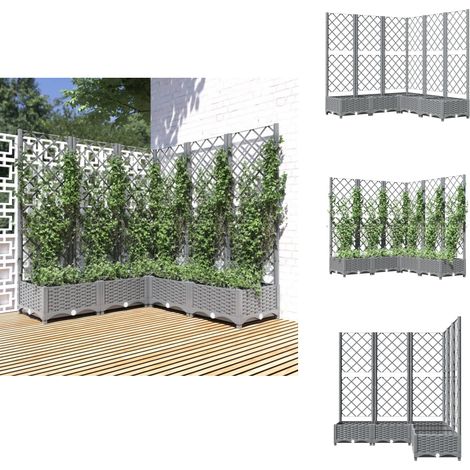 Pflanzkübel mit Rankgitter Hellgrau 120x120x121,5 cm PP - Blumentopf - Pflanzenbehälter - Rankgitter - Gartendekoration - Balkonmöbel (1/5)