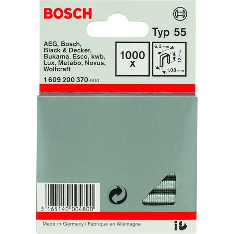 Grapa tipo 55: 60x 108x12mm: 1.000uds  BOSCH 1609200370