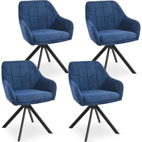 360° swivel dining chairs with ergonomic backrest, double extra-thick seat and sturdy metal base - Set of 4 - Dark Blue Chenille