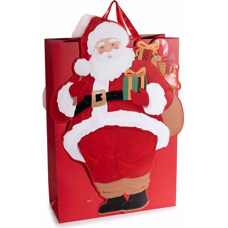 Sacchetti / buste regalo natalizie in carta con manici e decorazione Babbo Natale in 3D, set da 15 pezzi, cm 30 x 12 x 42 H