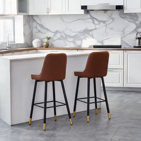 Tabourets de bar en simili cuir gris clair et noir lot de 2 (1/5)