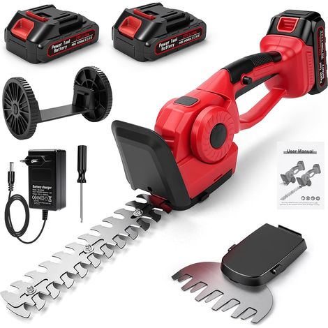 Taille-Haie sans Fil 2 en 1, Lames 220/135 mm, 21V 550W, cisaille à Gazon Coupe max. 8 mm, 2 batteries 1,5Ah, chargeur européen, roue auxiliaire et déflecteur inclus, pour jardin, haies et arbustes (1/5)